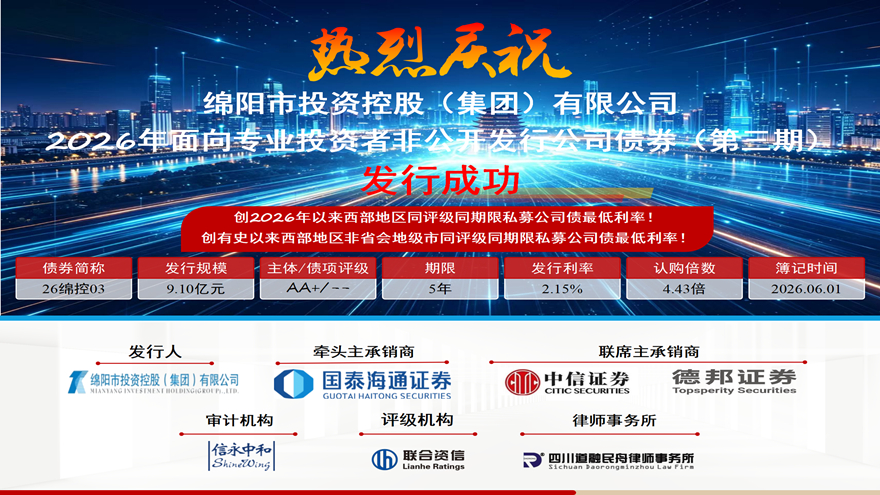 乘势破新低，聚力启新程——十大体育网站成功发行2026年第三期私募公司债